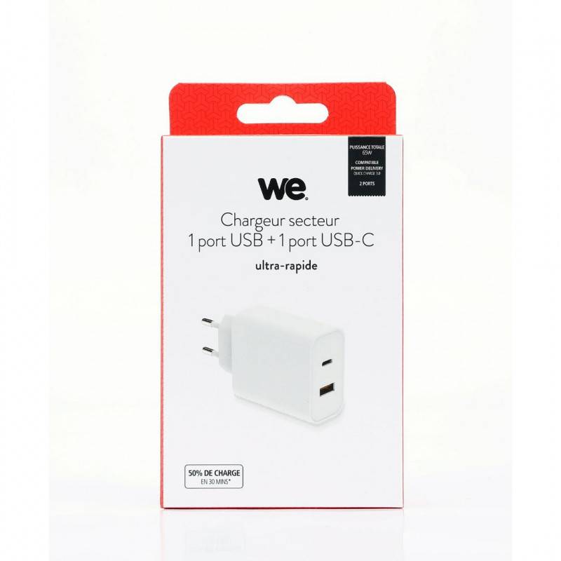 WE - Chargeur secteur USB-A et USB-C BLANC